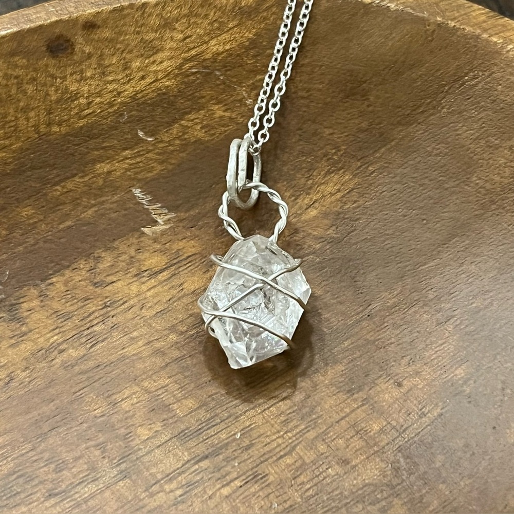 Herkimer‎ Diamond Necklace Pendant Solid Sterling Silver 925 Raw Rough Stone
